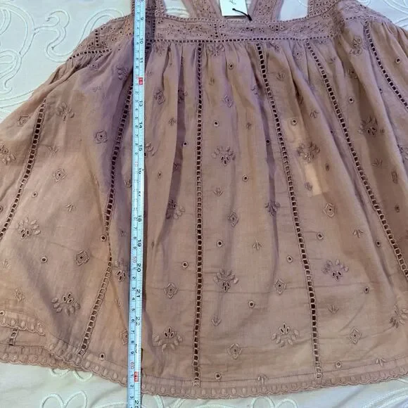 Unsubscribed Pink Eyelet Cami Tank Top Sleeveless Cotton Boho Casual Festival - Picture 8 of 8